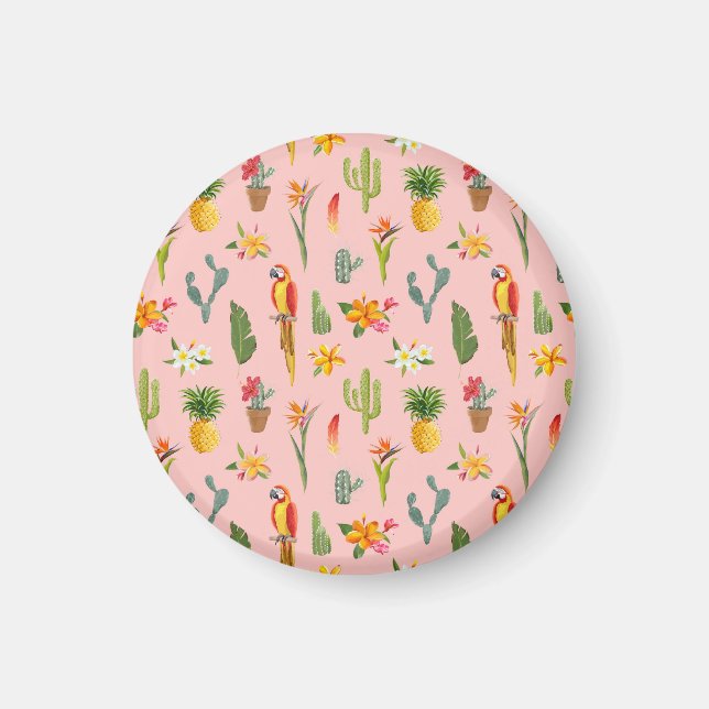 Tropical Parrot, Cactus Vintage Pattern. Magnet (Front)