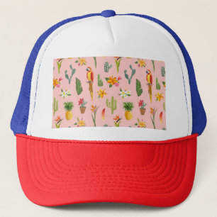 Tropical Parrot, Cactus Vintage Pattern. Trucker Hat