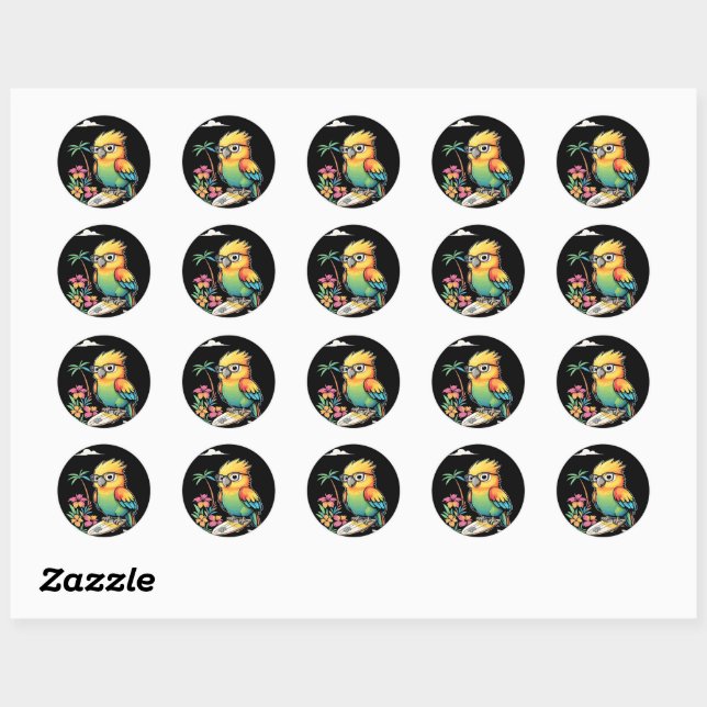 Tropical Parrot Chill Vibes – Sunset Beach  Classic Round Sticker (Sheet)
