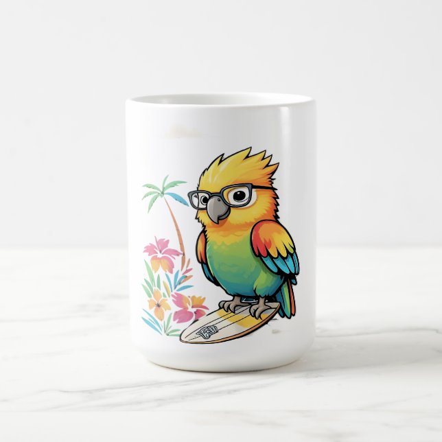 Tropical Parrot Chill Vibes – Sunset Beach  Coffee Mug (Center)
