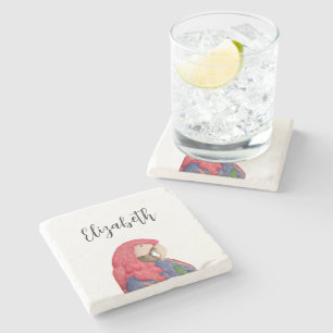 Tropical Parrot Drawing Colourful Macaw Stone Coaster