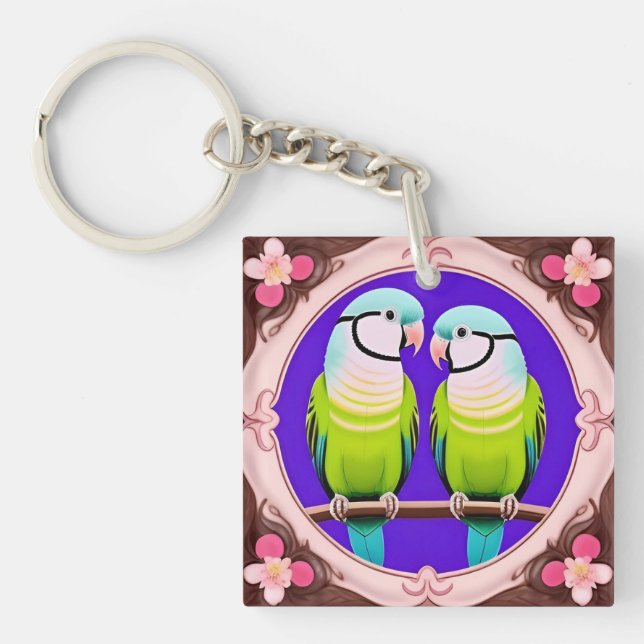 🦜 Tropical Parrot Duo Art Charm Gift 🦜 Key Ring (Front)