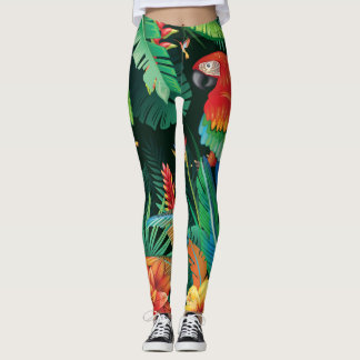 Tropical Parrot: Exotic Floral Background. Leggings