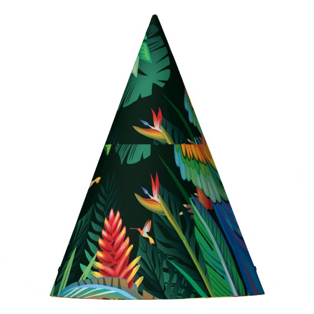 Tropical Parrot: Exotic Floral Background. Party Hat (Front)