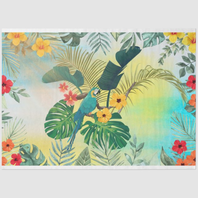 Tropical Parrot Floral Leaves Decoupage/Tissue Tissue Paper (Front)
