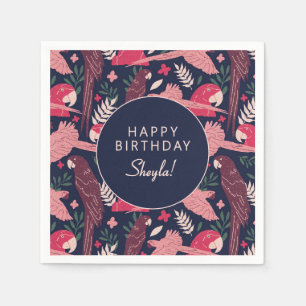 Tropical Parrot Happy Birthday Party Custom Napkin