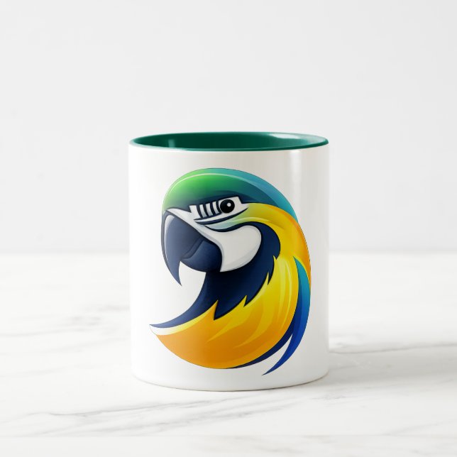 Tropical Parrot Illustration Two-Tone Coffee Mug (Center)