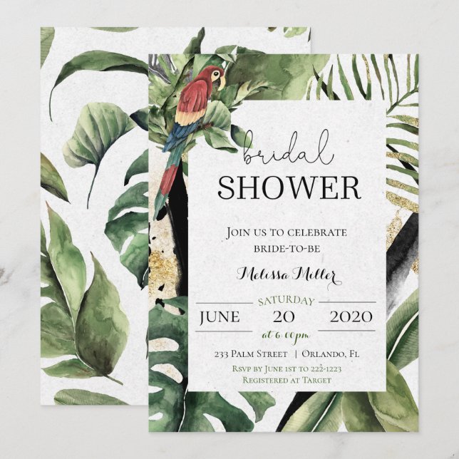 Tropical Parrot Jungle Bridal Shower Invitation (Front/Back)