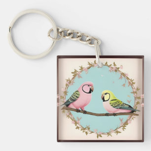 🦜 Tropical Parrot Pair Branch Charm 🦜 Key Ring