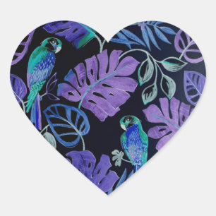 Tropical Parrot Paradise Heart Stickers