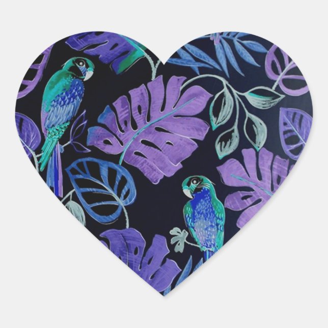 Tropical Parrot Paradise Heart Stickers (Front)