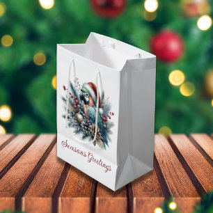 Tropical Parrot Seasons Greetings Christmas  Medium Gift Bag