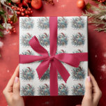 Tropical Parrot Seasons Greetings Christmas  Wrapping Paper<br><div class="desc">Capturing the essence of the tropics with our "Tropical Parrot Seasons Greetings Christmas" wrapping paper.  Featuring "Seasons Greetings" script underneath each holiday parrot with a red Santa Claus hat,  in a beautiful Christmas bouquet of pine,  pinecones,  holly berries,  and a gold bauble.</div>
