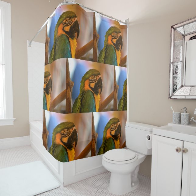 Tropical Parrot Shower Curtain (In Situ)