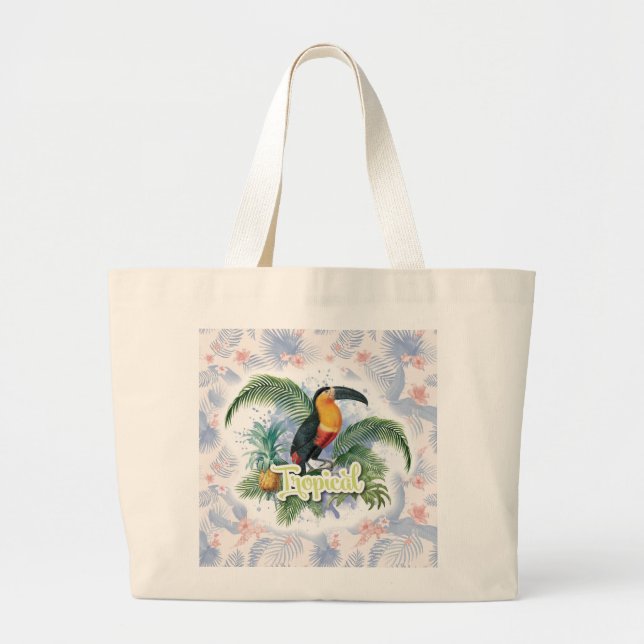 Tropical Parrot Theme Large Tote Bag (Front)