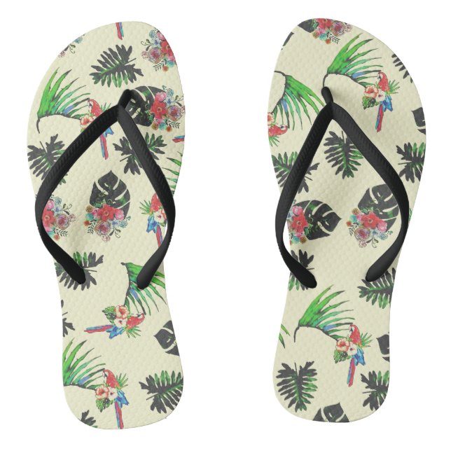 Tropical Parrots and Floral Pattern Flip Flops (Footbed)