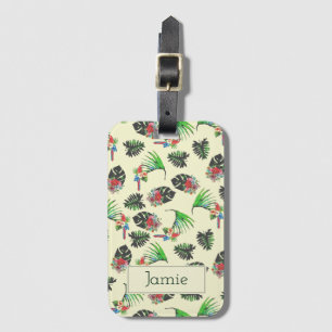 Tropical Parrots and Floral Pattern Personalised Luggage Tag