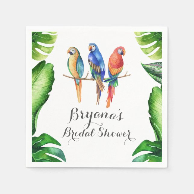 Tropical Parrots Birds & Leaves Birthday Party Napkin (Front)