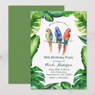 Tropical Parrots Birds & Leaves Party Invitatons Invitation
