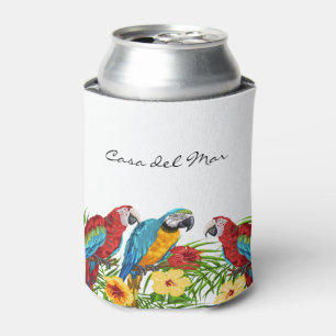 Tropical parrots leaves summer house name can cooler