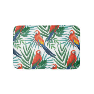 Tropical Parrots: Lush Palm Seamless Bath Mat