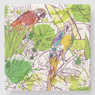 Tropical Parrots Stone Coaster