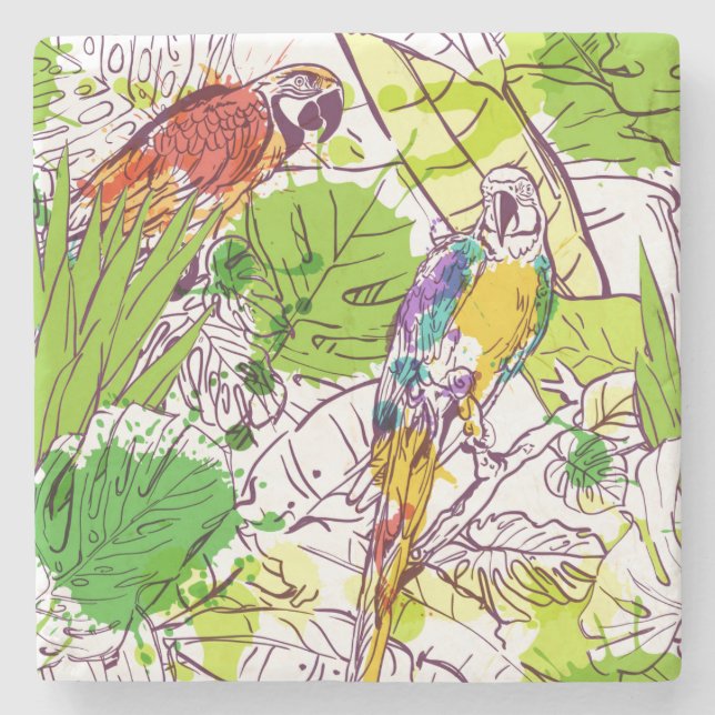 Tropical Parrots Stone Coaster (Front)