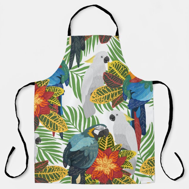 Tropical parrots, vintage seamless pattern. apron (Front)