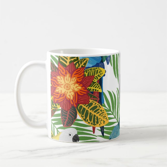 Tropical parrots, vintage seamless pattern. coffee mug (Left)