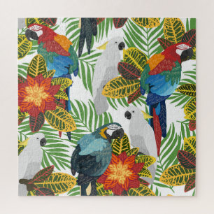 Tropical parrots, vintage seamless pattern. jigsaw puzzle