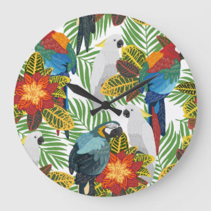 Tropical parrots, vintage seamless pattern. large clock