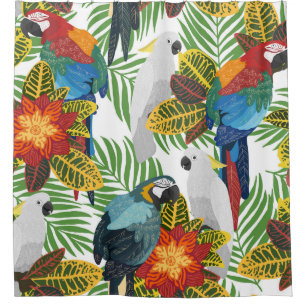 Tropical parrots, vintage seamless pattern. shower curtain