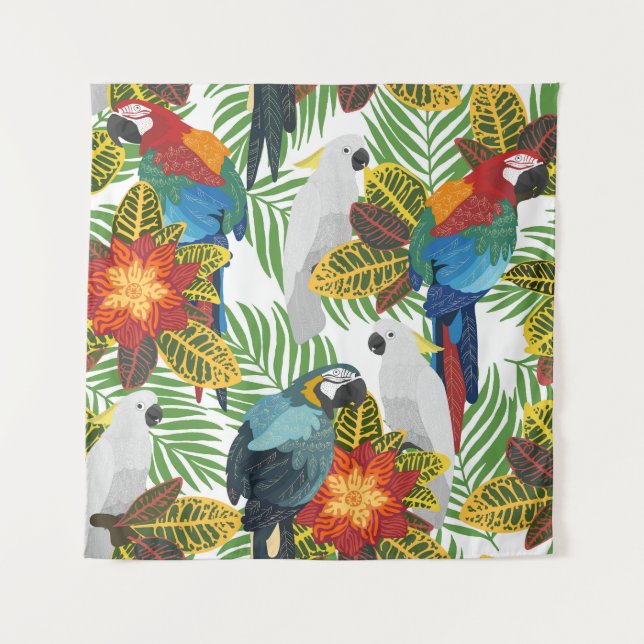 Tropical parrots, vintage seamless pattern. tapestry (Front)