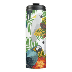 Tropical parrots, vintage seamless pattern. thermal tumbler