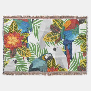Tropical parrots, vintage seamless pattern. throw blanket
