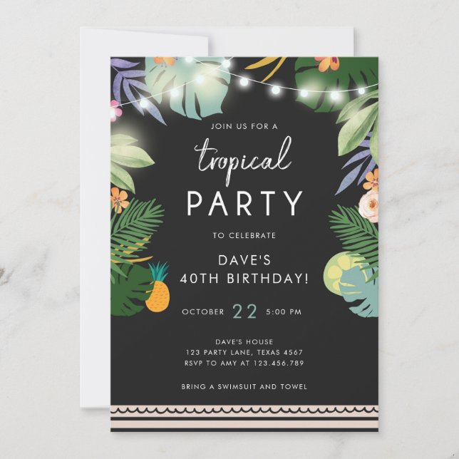 Tropical Party Luau Aloha Men Birthday Invitation (Front)
