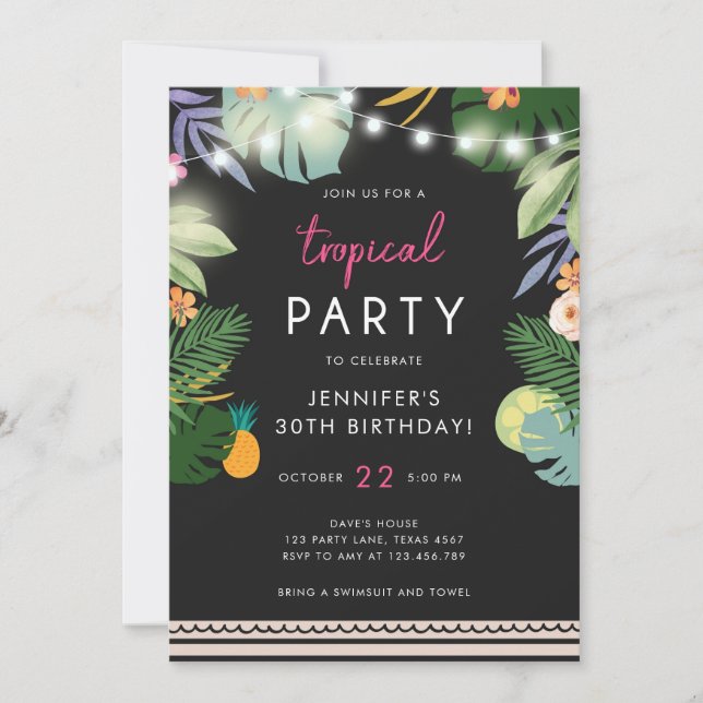 Tropical Party Luau Aloha Pink Birthday Invitation (Front)