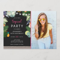 Tropical Party Luau Aloha Pink Birthday Invitation