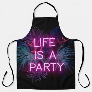 Tropical party, neon palm leaves. apron