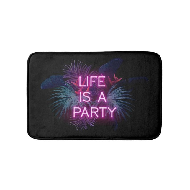 Tropical party, neon palm leaves. bath mat (Front)