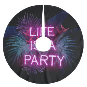 Tropical party, neon palm leaves. brushed polyester tree skirt