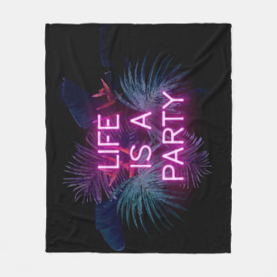 Tropical party, neon palm leaves. fleece blanket