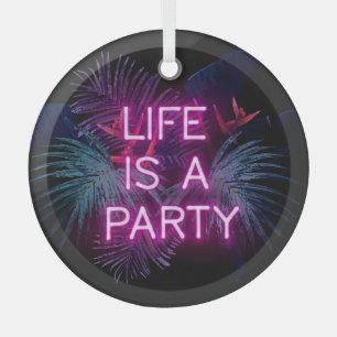 Tropical party, neon palm leaves. glass tree decoration