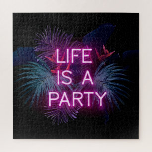 Tropical party, neon palm leaves. jigsaw puzzle