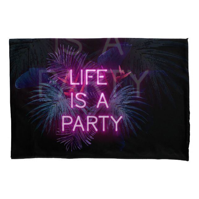 Tropical party, neon palm leaves. pillowcase (Front)