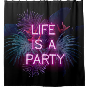 Tropical party, neon palm leaves. shower curtain
