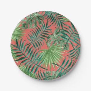 Tropical Party Palm Leaves Beach Wedding Paper Plate