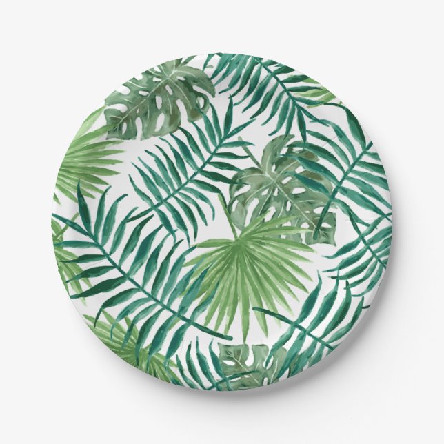 Tropical Party Palm Leaves Beach Wedding Paper Plate (Front)