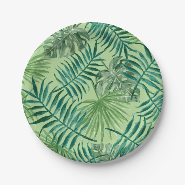 Tropical Party Palm Leaves Beach Wedding Paper Plate (Front)