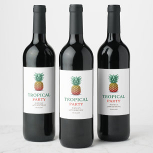 Tropical party retro pineapple wine label